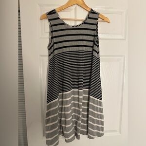 Striped Sleeveless Dress - Black and Gray
